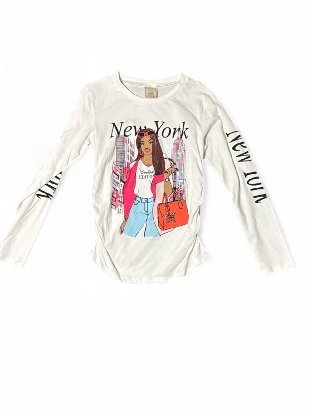 Fashion of New York Graphic Long Sleeve Tee Size M - White Pink City Girl